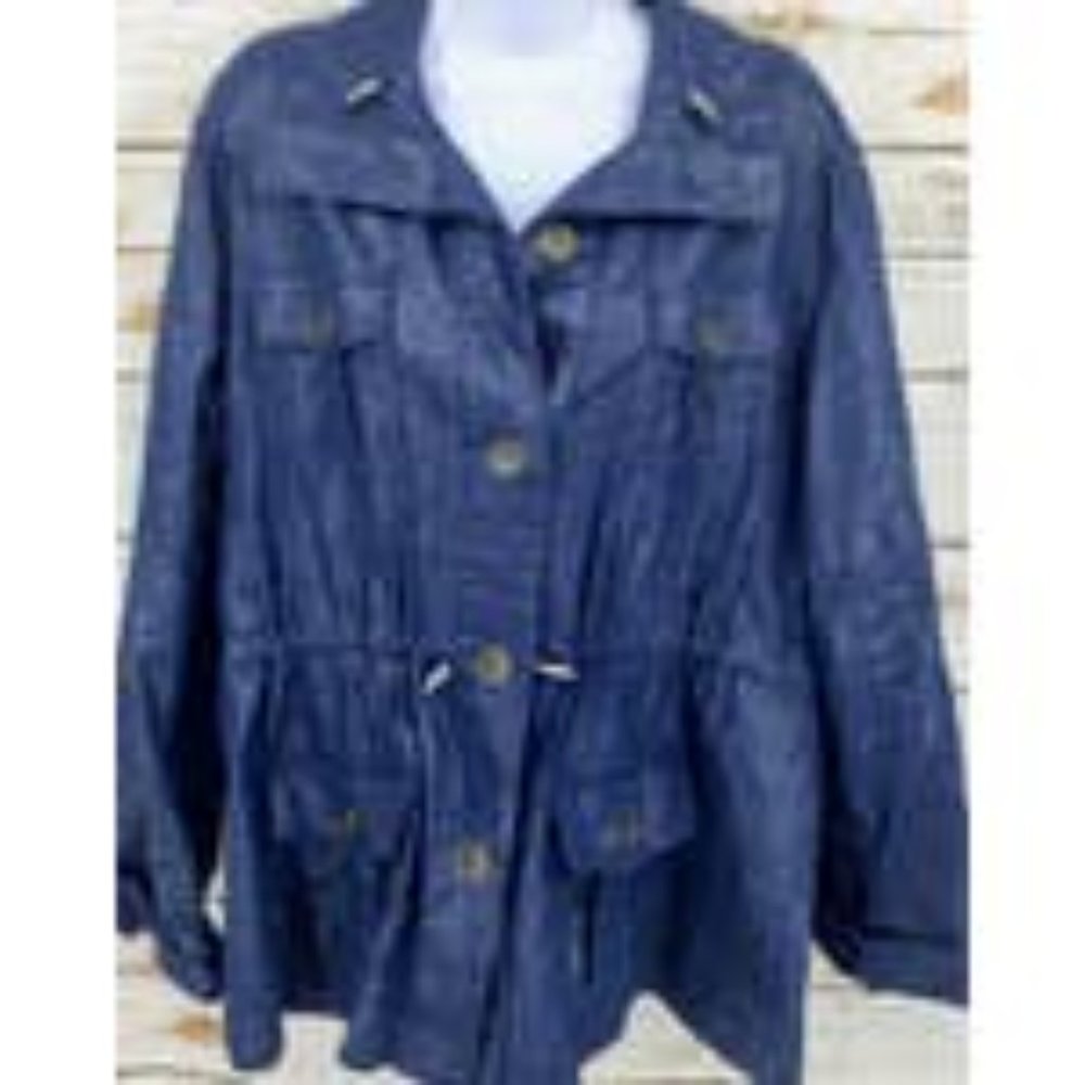 CHICO's Anorak Utility Metallic Blue Chambray Jacket Women's Size 1 (8/1… - Picture 15 of 16